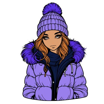 realistic girl with beanie and puff jacket