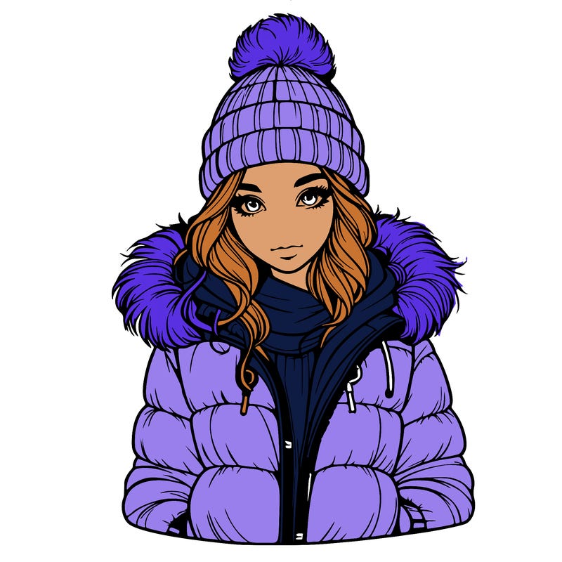 realistic girl with beanie and puff jacket