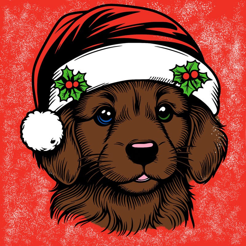 realistic dog wearing a santa hat