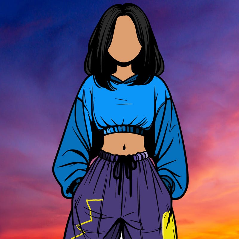 realistic girl faceless with baggy pants and a crop top