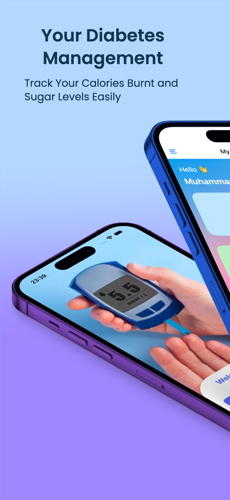 My Diabeto - My Diabeto app interface for tracking glucose levels and calories burnt on iPhone
