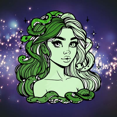 realistic girl with snakes as hair