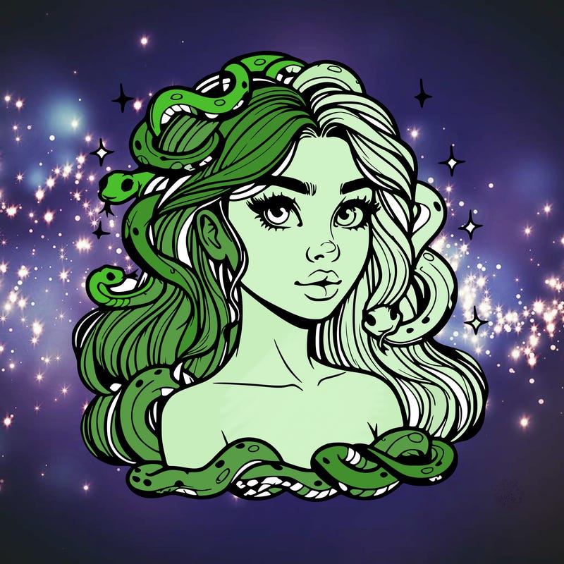 realistic girl with snakes as hair