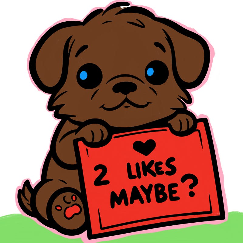 a puppy holding a sign that says 2 likes maybe?