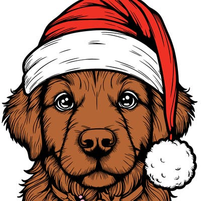 realistic dog with a christmas hat