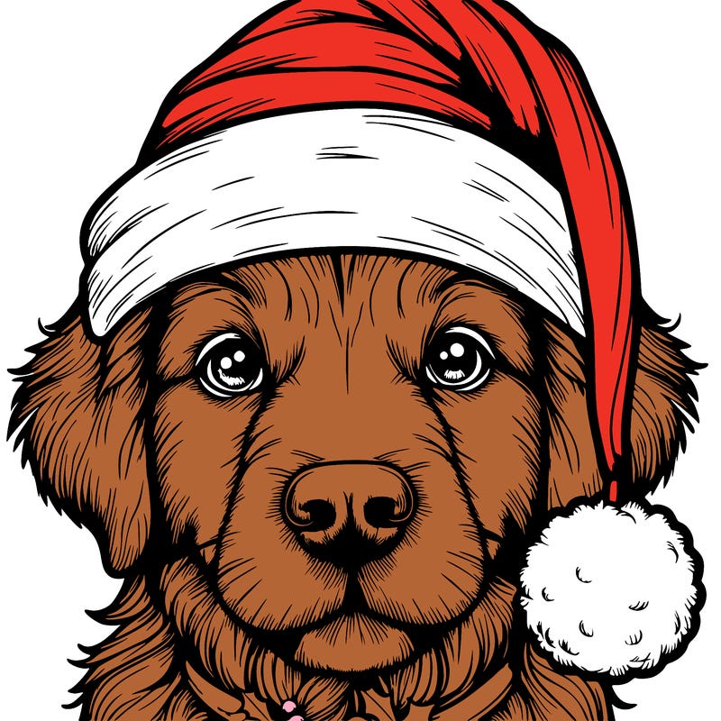 realistic dog with a christmas hat