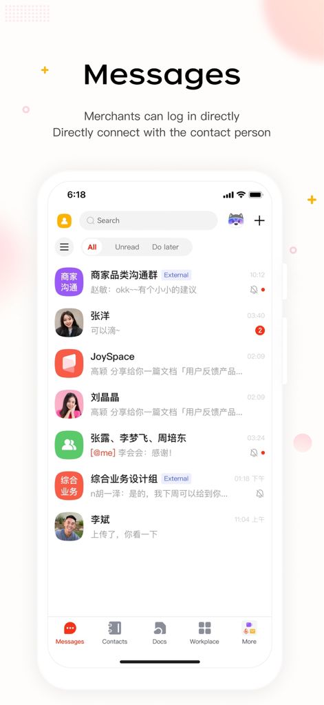 JoyME Partner app messaging screen for direct merchant communication