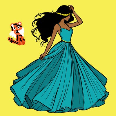 realistic woman with dress flowing in the wind