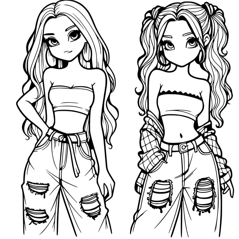 2 girls in crop tops and baggy jeans ripped
