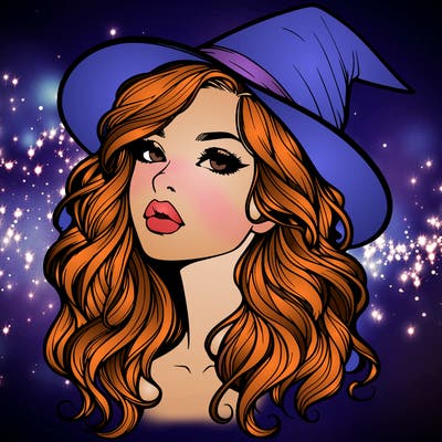 realistic witch girl with wavy hair and lips
