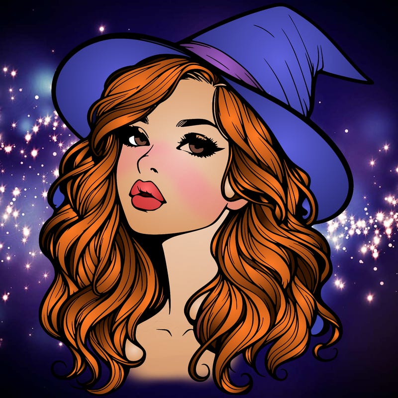 realistic witch girl with wavy hair and lips