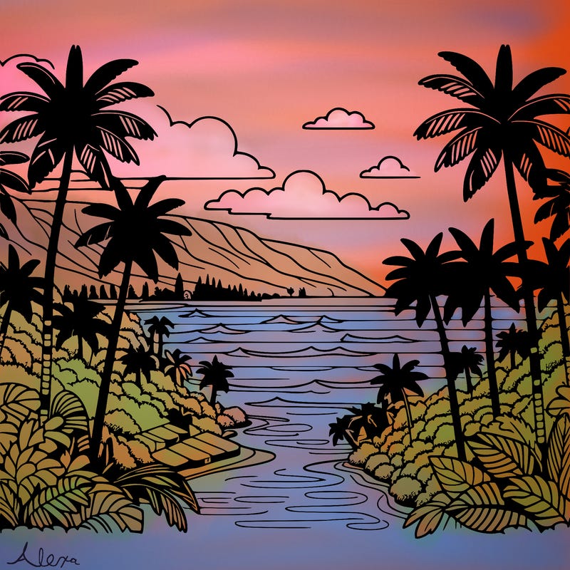 view of the ocean in hawaii lots of palm trees and beautiful view