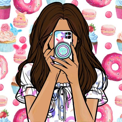 a realistic girl holding her phone taking pictures