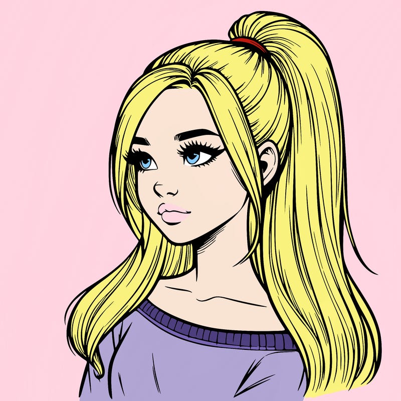 realistic girl with a high ponytail