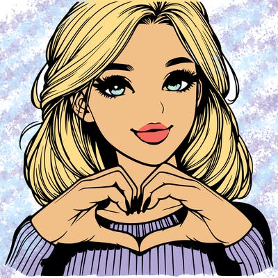 realistic girl making a heart with her hands