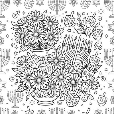 Discover the unique charm of our Hanukkah Daisy Bouquets coloring page, blending floral beauty with festive symbols. This intricate design offers a delightful creative challenge for all ages.
