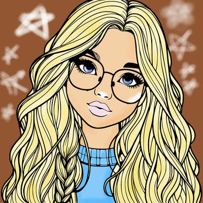 girl with long hair and freckles and glasses realistic