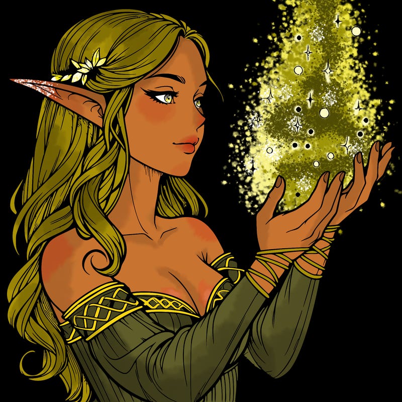 realistic elf girl doing magic
