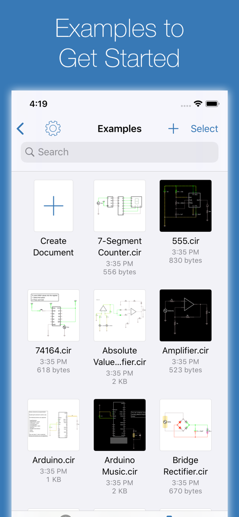 iCircuit - A library of circuit design examples in the iCircuit app including Arduino and amplifier projects