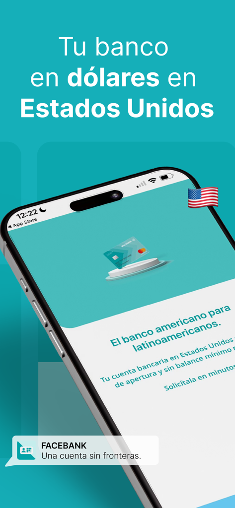 Tu Cuenta Dólar FACEBANK - Tu Cuenta Dolar FACEBANK app screen showing a US dollar account for Latin American citizens