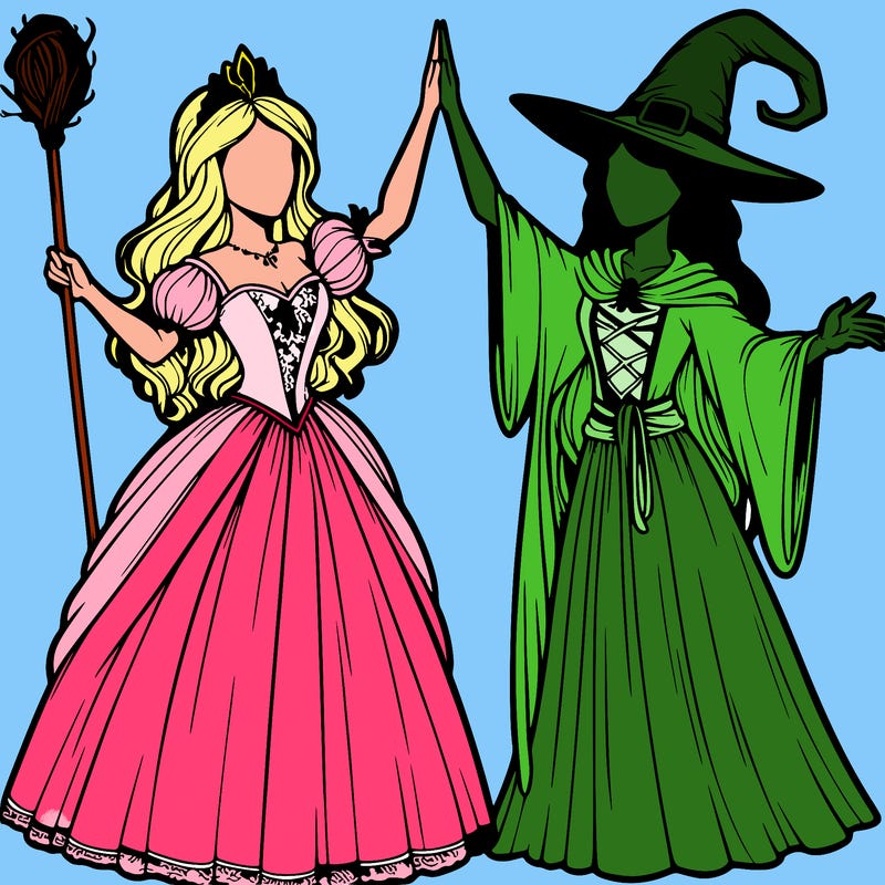 detailed realistic split of a princess and a witch
