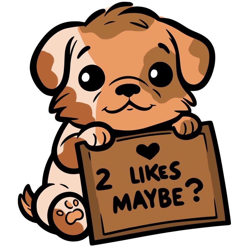 a puppy holding a sign that says 2 likes maybe?
