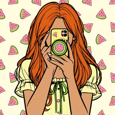 a realistic girl holding her phone taking pictures