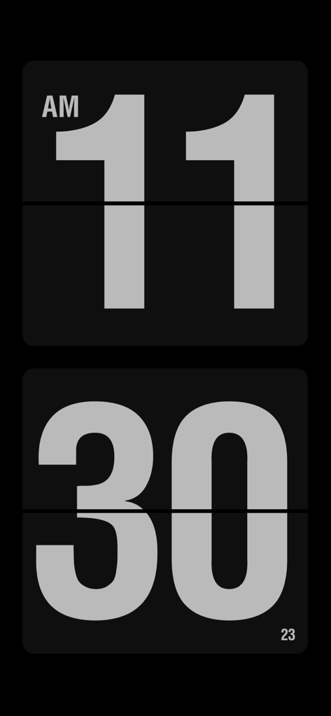 Focus timer - time keeper - Minimalist black and white digital flip clock showing 11:30 AM in the Focus timer app