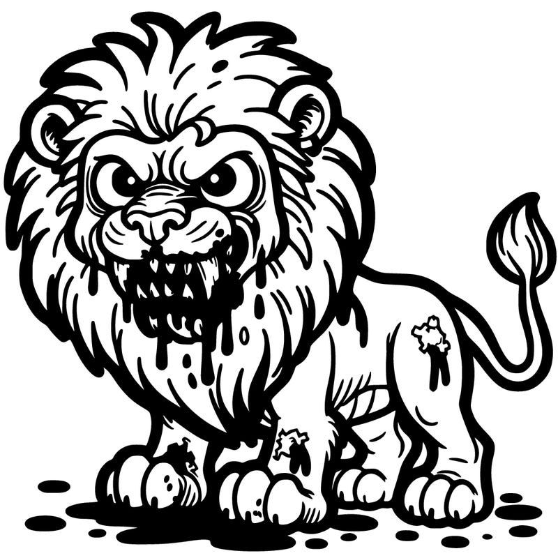 scary lion with blood on it