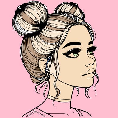 realistic girl with buns on the top of her head