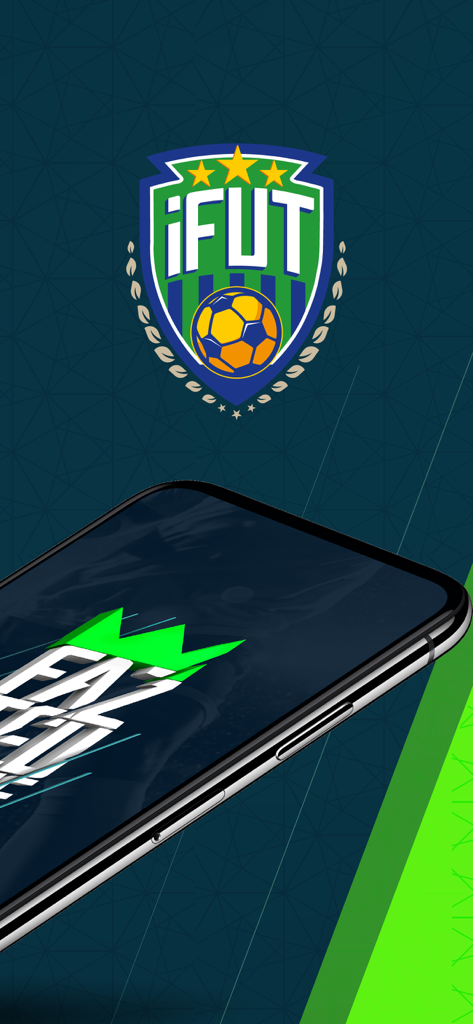 iFut - iFut app logo and smartphone showing amateur soccer statistics and team rankings