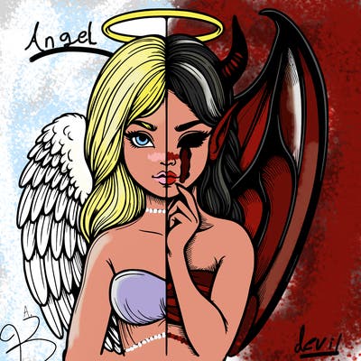 realistic angel half demon