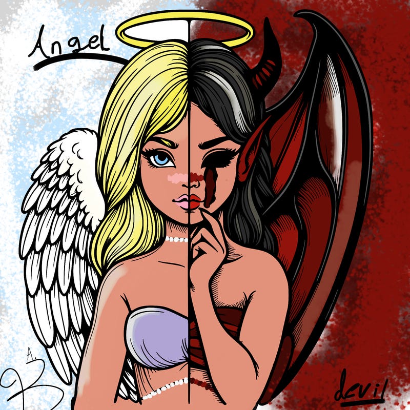 realistic angel half demon