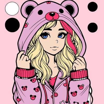 realistic girl in a animal pjs hoodie