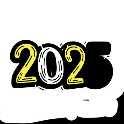 one line scrawled numbers sketch design “2025”