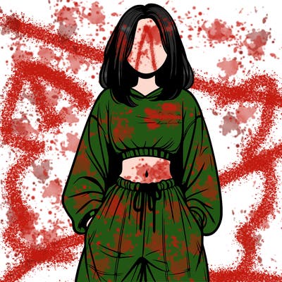 realistic girl faceless with baggy pants and a crop top