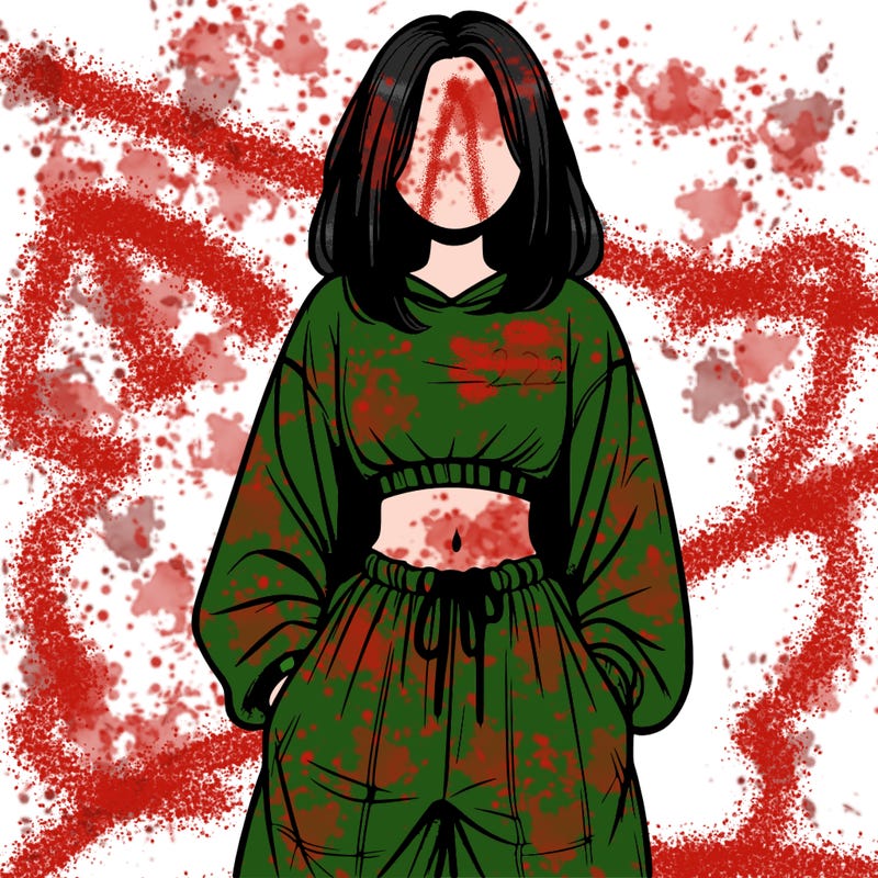 realistic girl faceless with baggy pants and a crop top