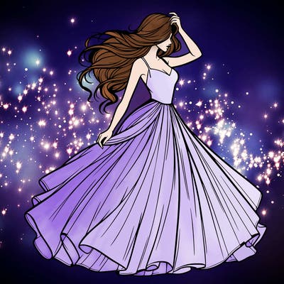 realistic woman with dress flowing in the wind