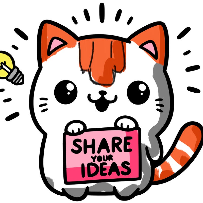 a cute cat saying share your ideas