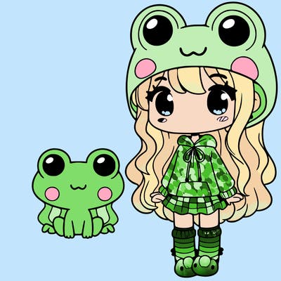 a girl wearing a frog hat with frog socks