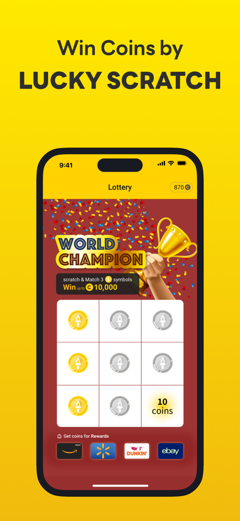 CashWalk - Daily Step Counter - CashWalkアプリのインターフェース。ユーザーがギフトカード報酬を獲得できる仮想ラッキースクラッチカードゲームが表示されています。