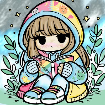 girl in oversized hoodie reading a book