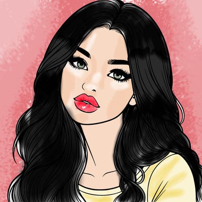 realistic girl with hair on her hair and lips