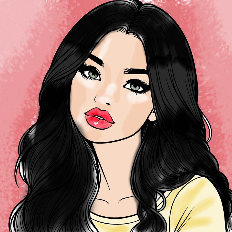 realistic girl with hair on her hair and lips