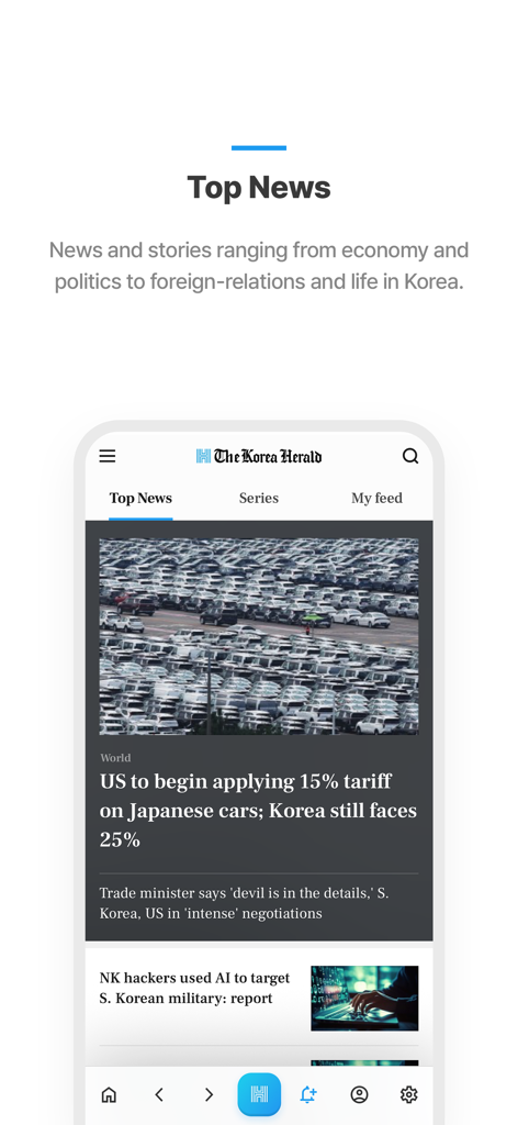 The Korea Herald - The Korea Herald app showing top news about economy and international relations