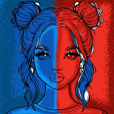 realistic girl with two buns in hair and lips