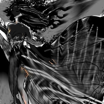 realistic woman in dress flowing the the wind