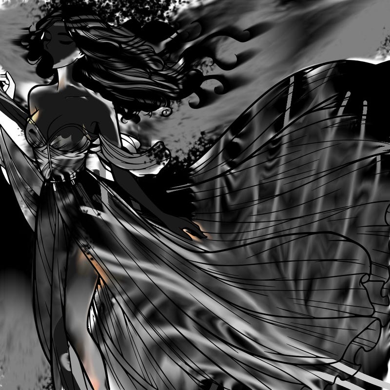 realistic woman in dress flowing the the wind