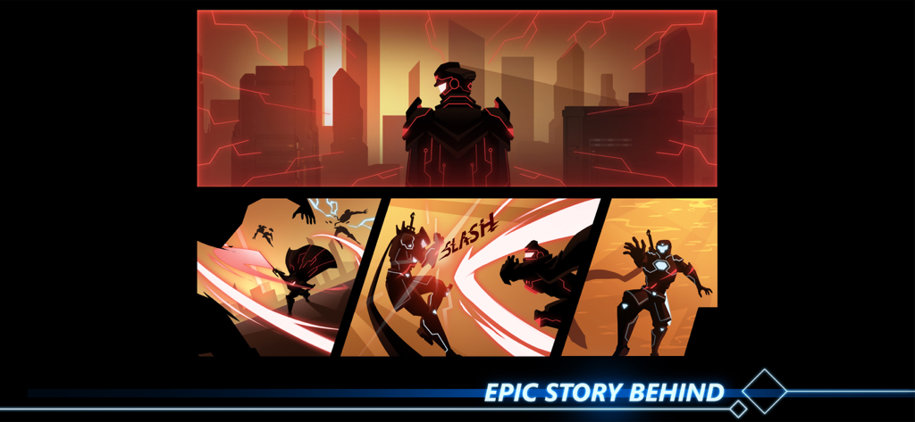 Overdrive Ninja Shadow - 影のサイボーグヒーローの壮大なストーリーとアクションコンバットを描いたサイバーパンク風コミックパネル