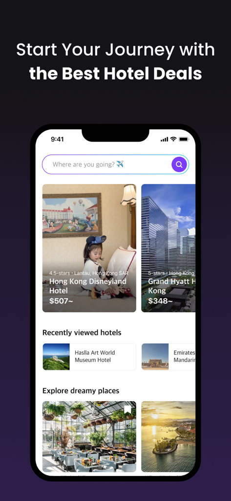 Tripbtoz - Play Share Stay - Tripbtoz app interface showing hotel deals and travel search options